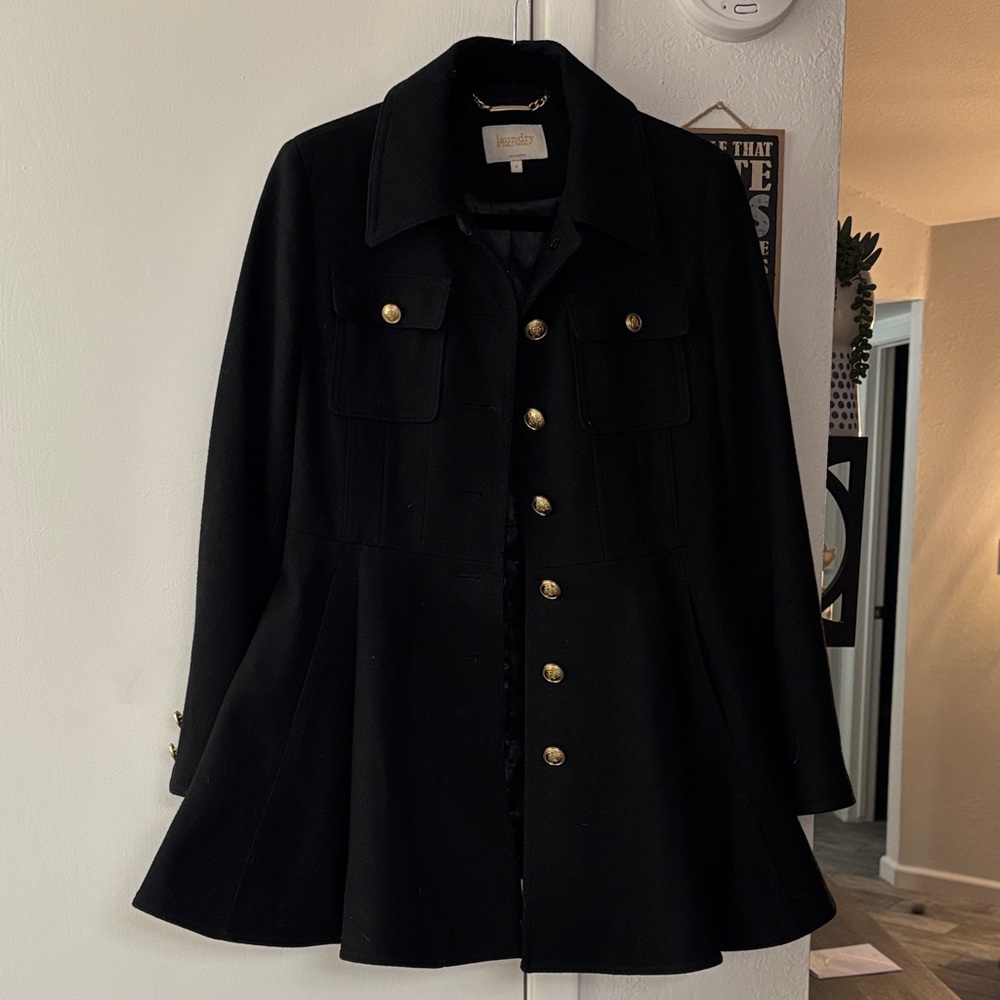 Laundry By Shelli Segal Black Trench Coat with Gold Buttons